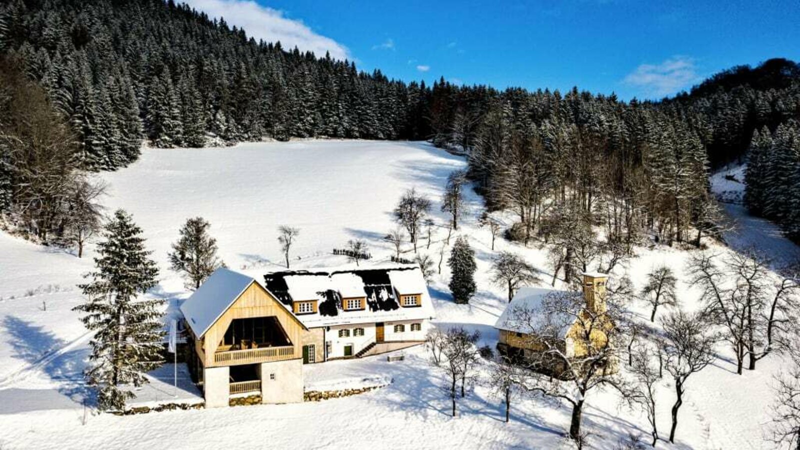 Landhaus Obersteinriegl - Winteransicht mit Drohne